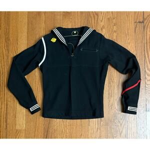 Vintage US Navy Sailor‎ Jumper Black Wool Pullover Uniform Top Red/White Sz ~36